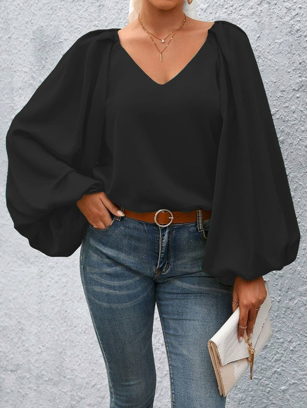 Lantern Sleeve Blouse-Charmful Clothing Boutique