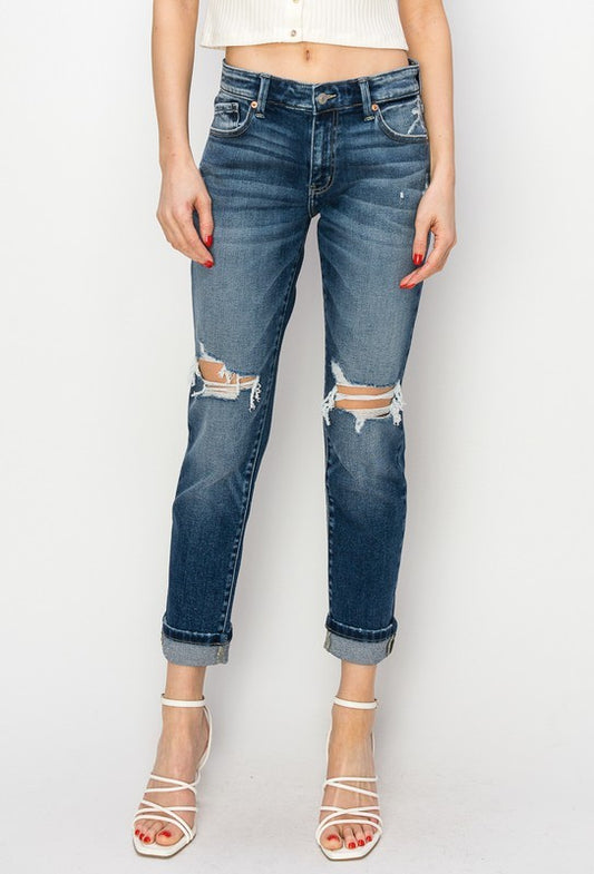 MID RISE BOY FRIEND JEANS-Charmful Clothing Boutique