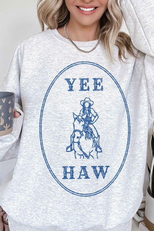 YEE HAW COWGIRL WESTERN OVERSIZED SWEATSHIRT-Charmful Clothing Boutique