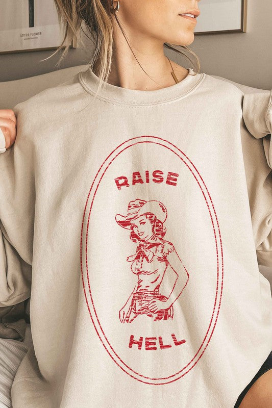 RAISE HELL COUNTRY COWGIRL OVERSIZED SWEATSHIRT-Charmful Clothing Boutique