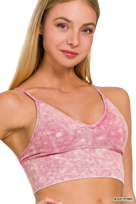 Washed Ribbed Bra Padded Tank Top-Charmful Clothing Boutique