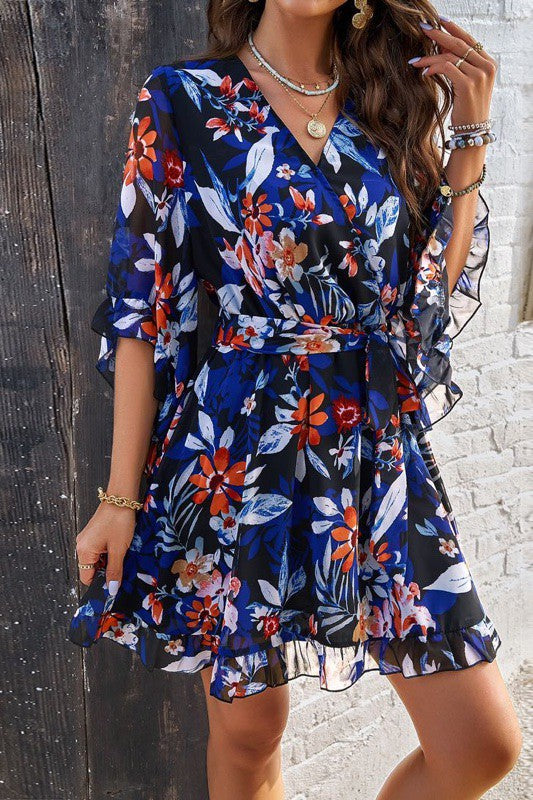 Floral wrap dress-Charmful Clothing Boutique