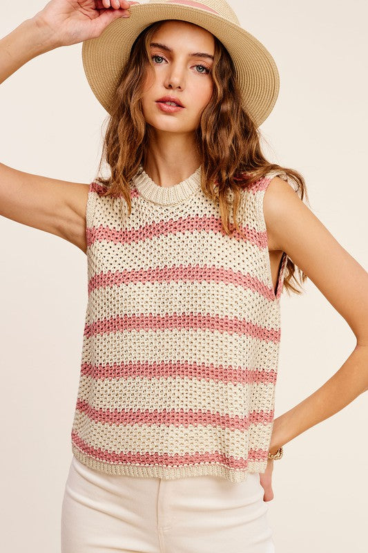 Chunky Stripe Sleeveless Sweater Top-Charmful Clothing Boutique