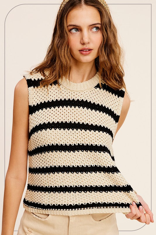 Chunky Stripe Sleeveless Sweater Top-Charmful Clothing Boutique