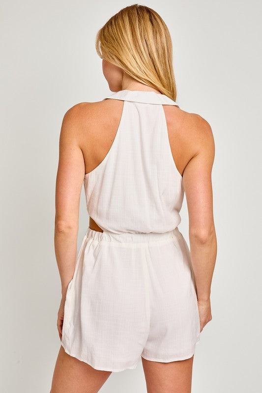 Collared Sleeveless Romper-Charmful Clothing Boutique