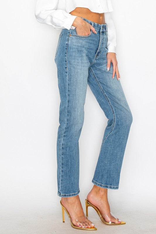 PLUS - TUMMY CONTROL HIGH RISE STRAIGHT JEANS-Charmful Clothing Boutique