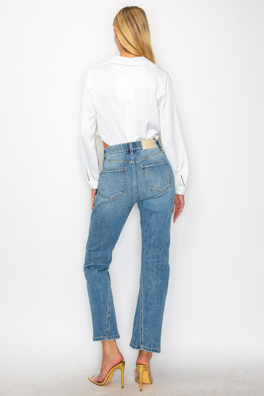 PLUS - TUMMY CONTROL HIGH RISE STRAIGHT JEANS-Charmful Clothing Boutique