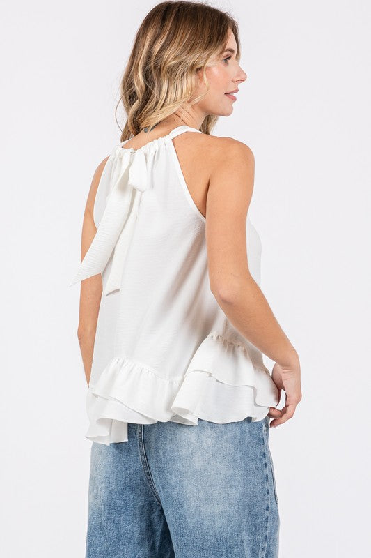 Plus Ruffle Trim Sleeveless Blouse-Charmful Clothing Boutique