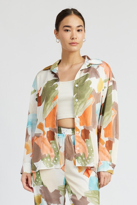 OVERSIZED BUTTON UP PRINTED SHIRT-Charmful Clothing Boutique