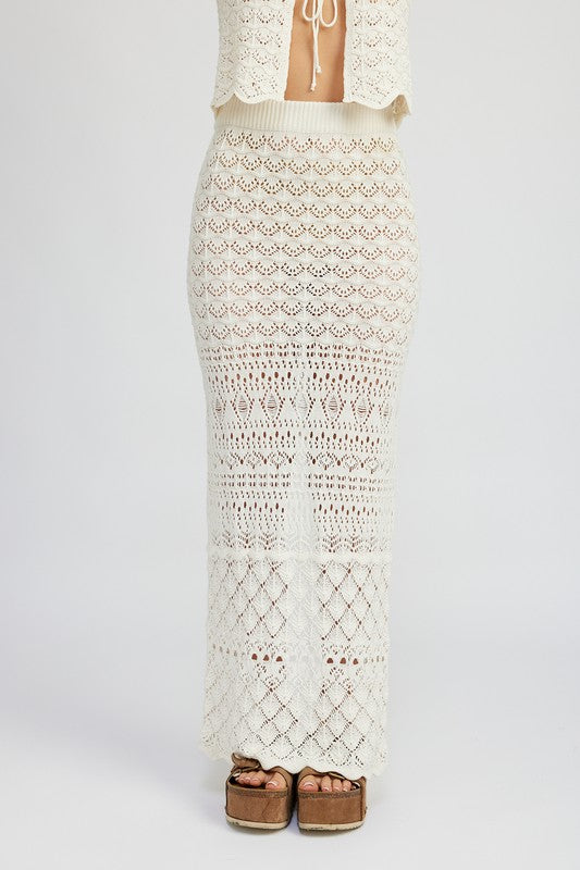 FITTED CROCHET MAXI SKIRT WITH SLIT-Charmful Clothing Boutique