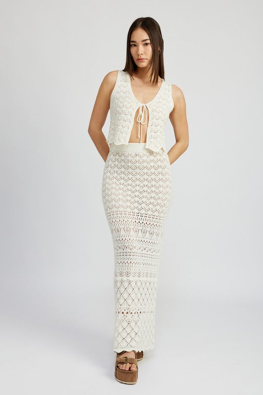 FITTED CROCHET MAXI SKIRT WITH SLIT-Charmful Clothing Boutique