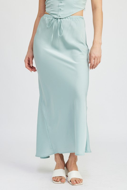 TIE FRONT SATIN MIDI SKIRT-Charmful Clothing Boutique