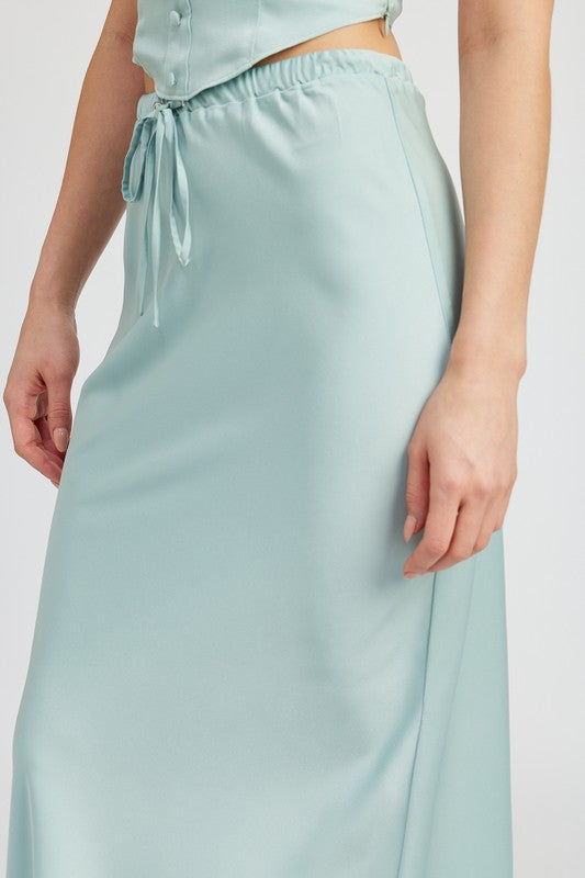 TIE FRONT SATIN MIDI SKIRT-Charmful Clothing Boutique