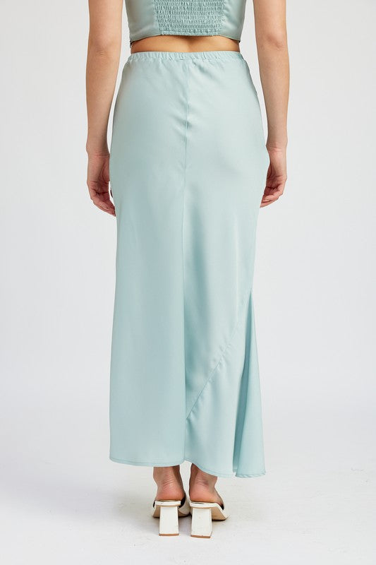 TIE FRONT SATIN MIDI SKIRT-Charmful Clothing Boutique