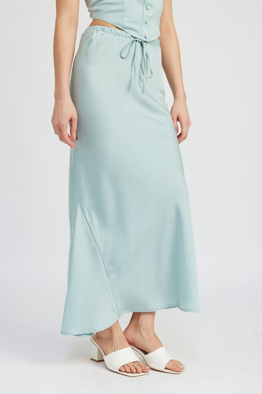 TIE FRONT SATIN MIDI SKIRT-Charmful Clothing Boutique