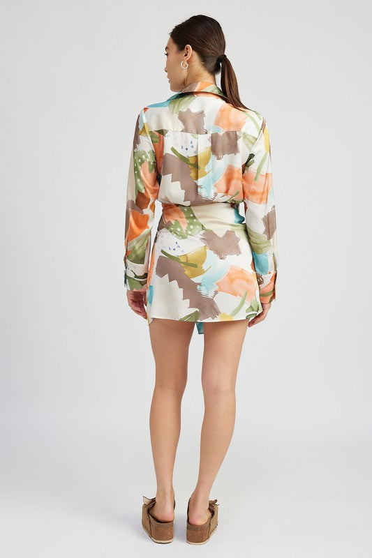 SURPLICE SHIRT DRESS WITH SIDE RUCHING-Charmful Clothing Boutique