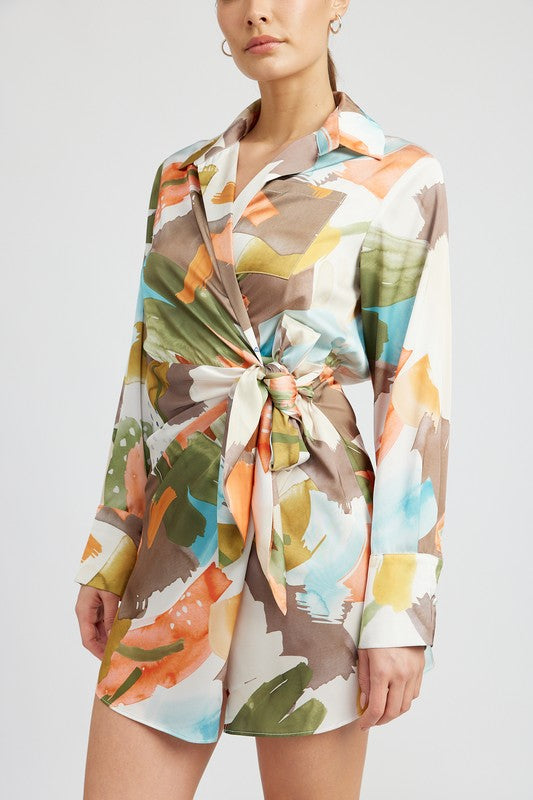 SURPLICE SHIRT DRESS WITH SIDE RUCHING-Charmful Clothing Boutique