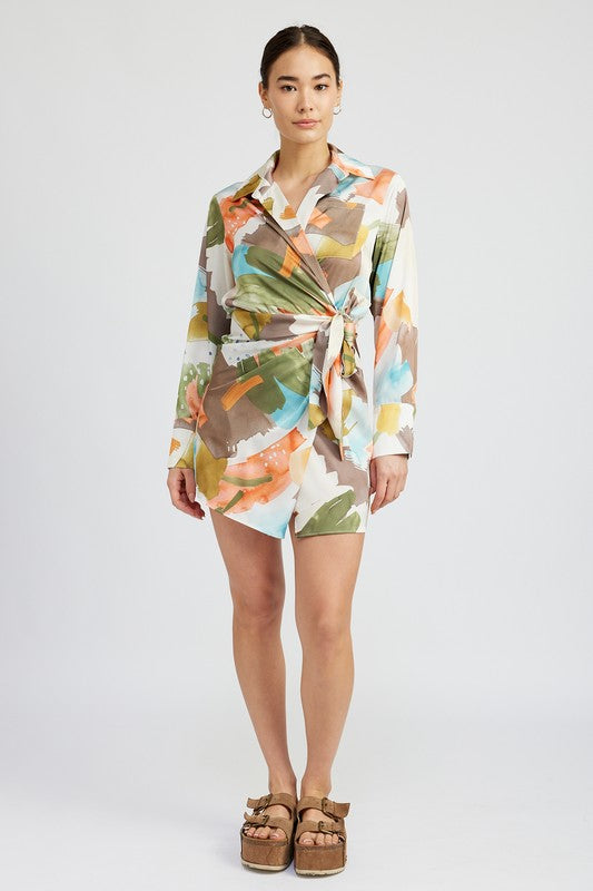 SURPLICE SHIRT DRESS WITH SIDE RUCHING-Charmful Clothing Boutique