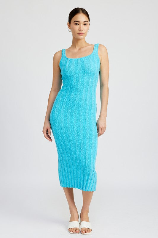 SCOOP NECK RIBBED MIDI DRESS-Charmful Clothing Boutique