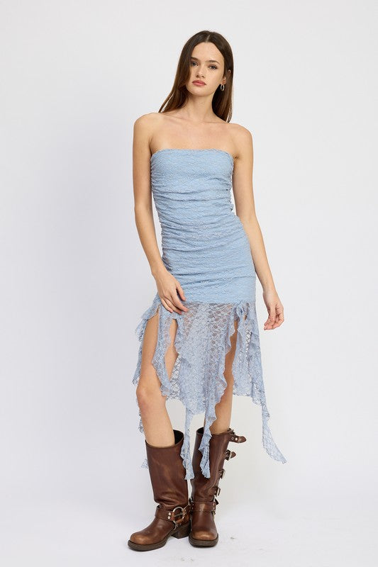 LACE TUBE DRESS WTIH RUFFLE DETAIL-Charmful Clothing Boutique