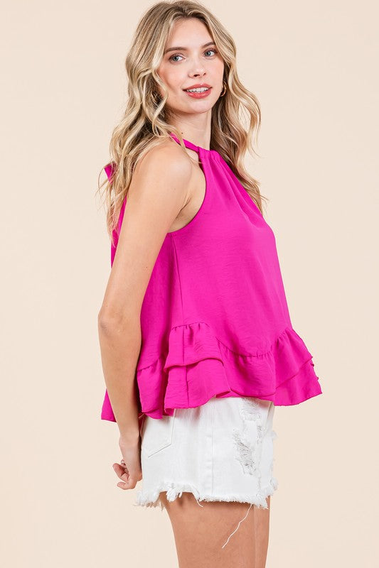 Plus Ruffle Trim Sleeveless Blouse-Charmful Clothing Boutique