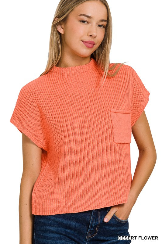 Mock Neck Short Sleeve Cropped Sweater-Charmful Clothing Boutique