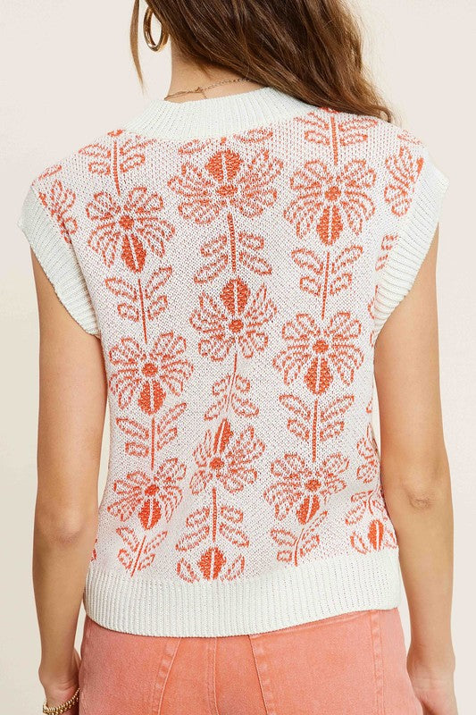 Flower Pattern Sleeveless Sweater Top-Charmful Clothing Boutique