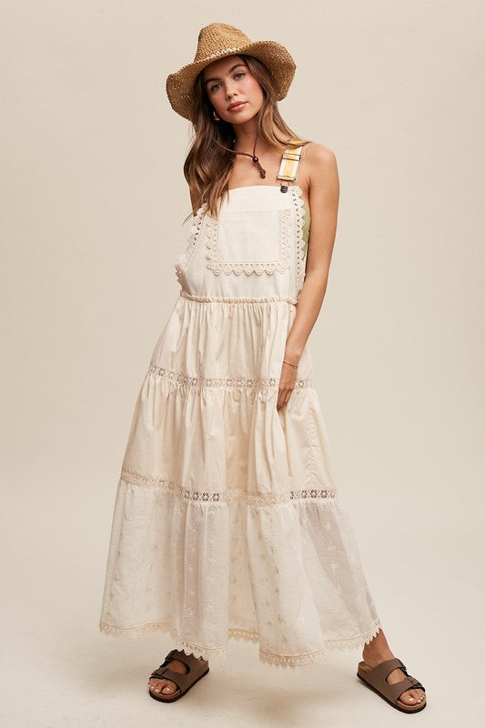 Laced and Tiered Romantic Overall Maxi Dress-Charmful Clothing Boutique