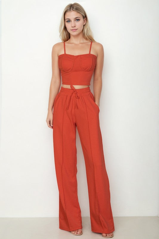 Bustier Cami Top & Slant Straight Pants-Charmful Clothing Boutique