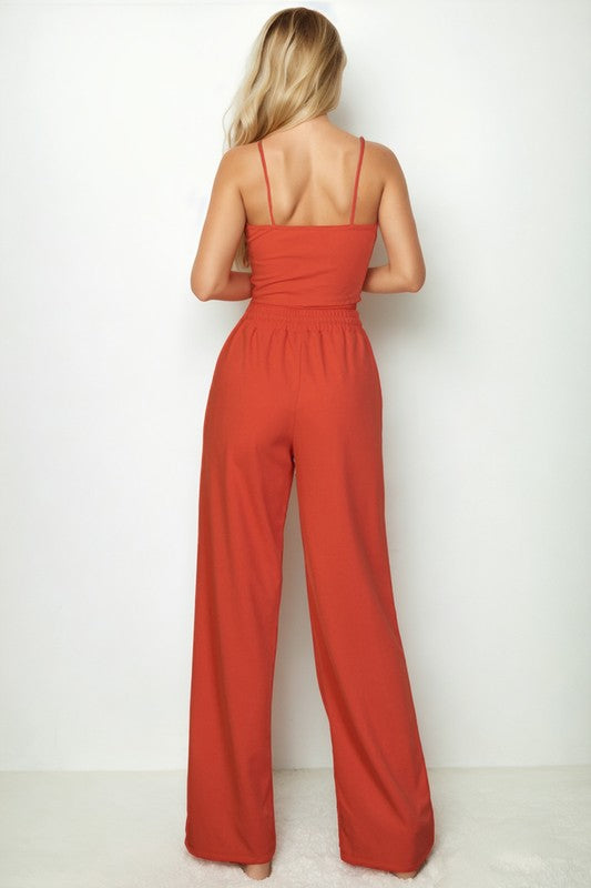 Bustier Cami Top & Slant Straight Pants-Charmful Clothing Boutique