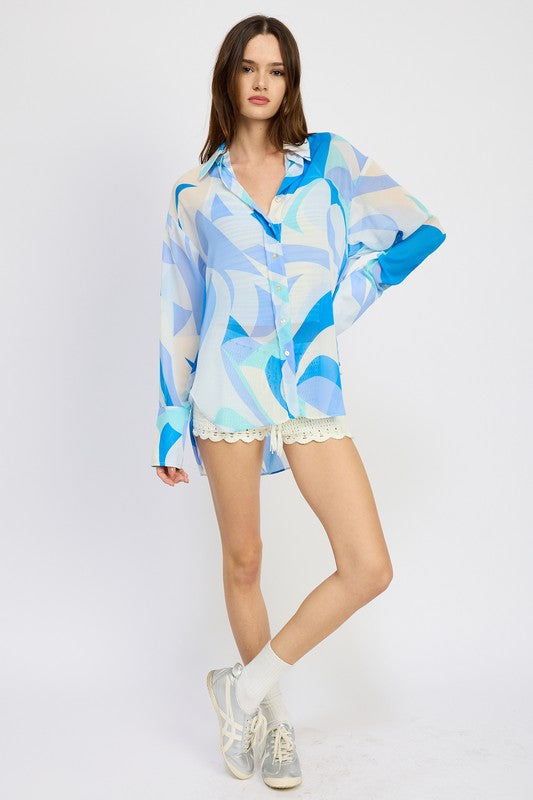 PRINTED OVERSIZED SHIRT-Charmful Clothing Boutique