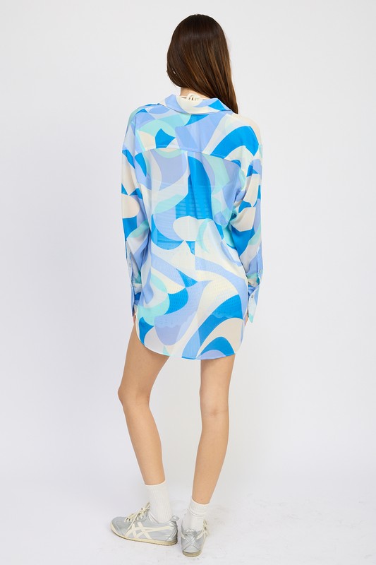 PRINTED OVERSIZED SHIRT-Charmful Clothing Boutique