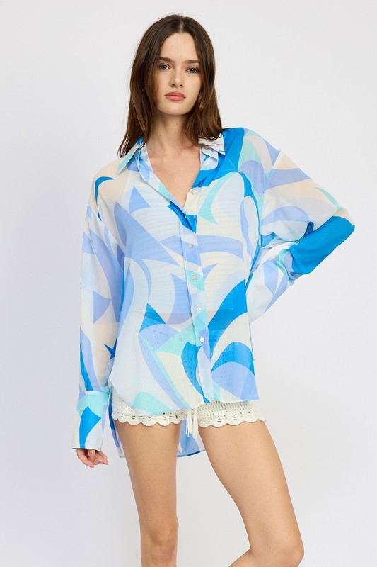 PRINTED OVERSIZED SHIRT-Charmful Clothing Boutique