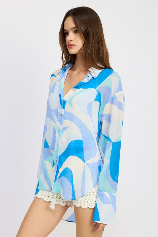 PRINTED OVERSIZED SHIRT-Charmful Clothing Boutique