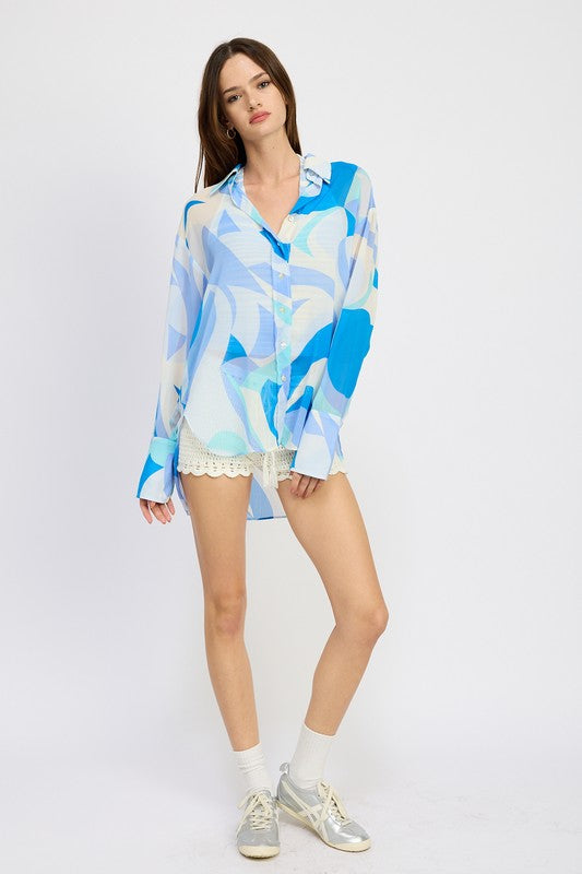 PRINTED OVERSIZED SHIRT-Charmful Clothing Boutique