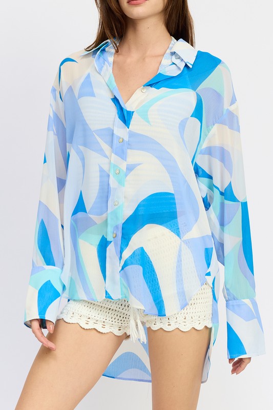 PRINTED OVERSIZED SHIRT-Charmful Clothing Boutique