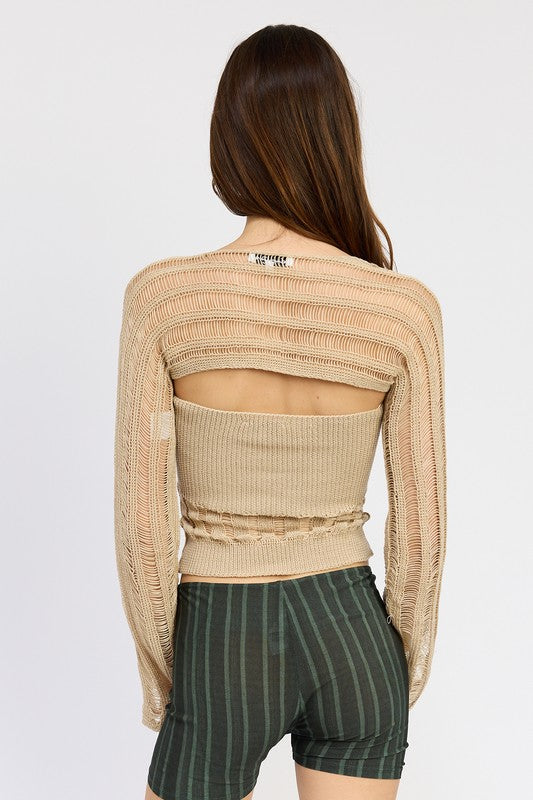 DISTRESSED SWEATER TUBE TOP-Charmful Clothing Boutique