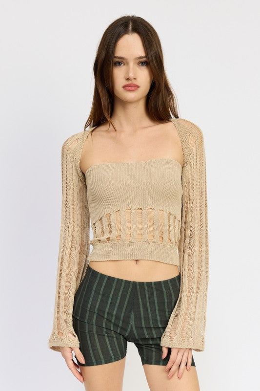 DISTRESSED SWEATER TUBE TOP-Charmful Clothing Boutique