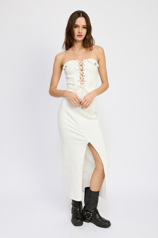 LACE UP CORSET DRESS WITH FRONT SLIT-Charmful Clothing Boutique