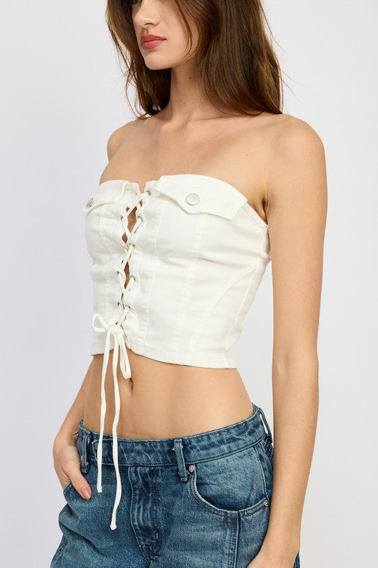 LACE UP CORSET BUSTIER TOP-Charmful Clothing Boutique