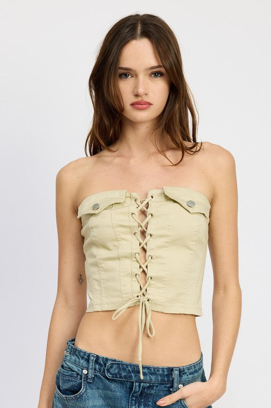 LACE UP CORSET BUSTIER TOP-Charmful Clothing Boutique