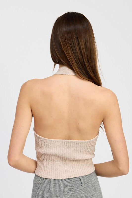 RIBBED HALTER NECK TOP-Charmful Clothing Boutique