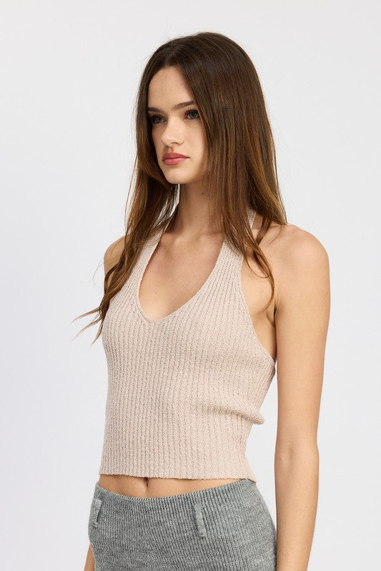 RIBBED HALTER NECK TOP-Charmful Clothing Boutique