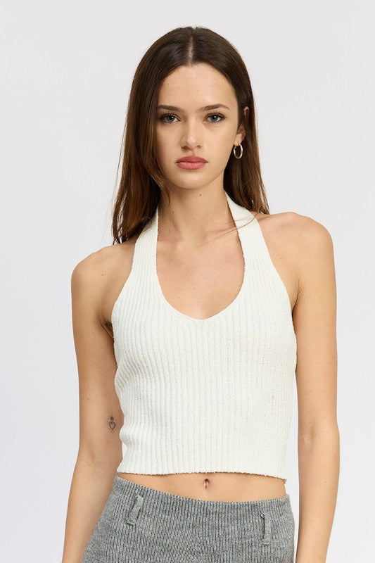 RIBBED HALTER NECK TOP-Charmful Clothing Boutique