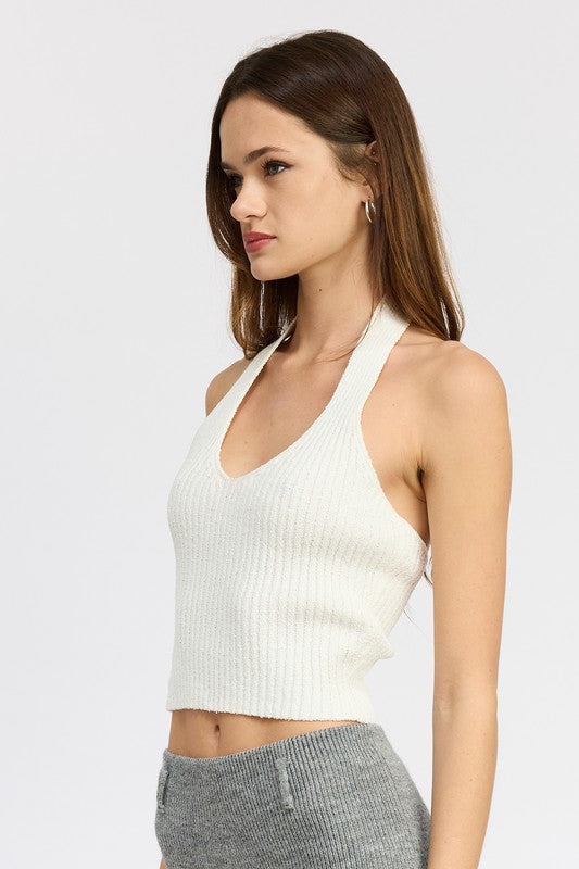 RIBBED HALTER NECK TOP-Charmful Clothing Boutique