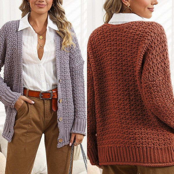 chunky cable knit oversize cardigan-Charmful Clothing Boutique