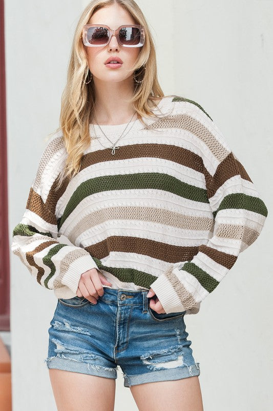 Hollowed light weight drop shoulder knit sweater-Charmful Clothing Boutique