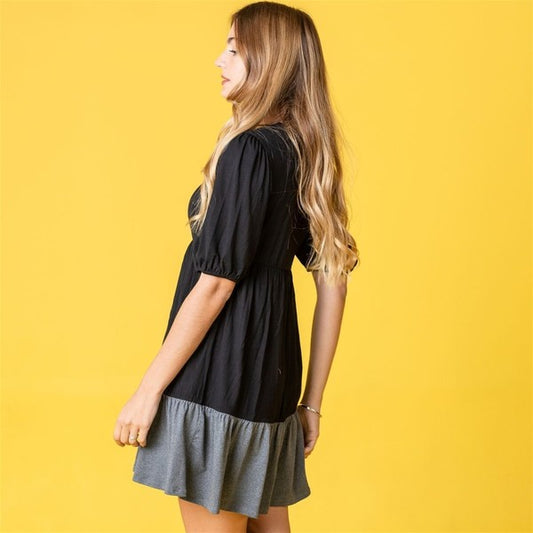 Two Tone Tiered Mini Dress-Charmful Clothing Boutique
