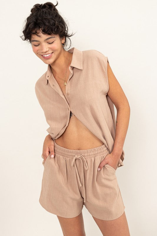 Linen Shirt and Shorts Set-Charmful Clothing Boutique