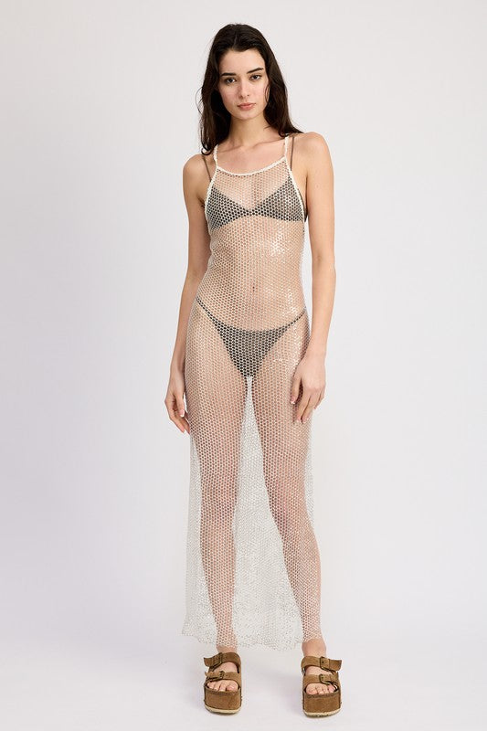 FISH NET HALTER MAXI DRESS-Charmful Clothing Boutique
